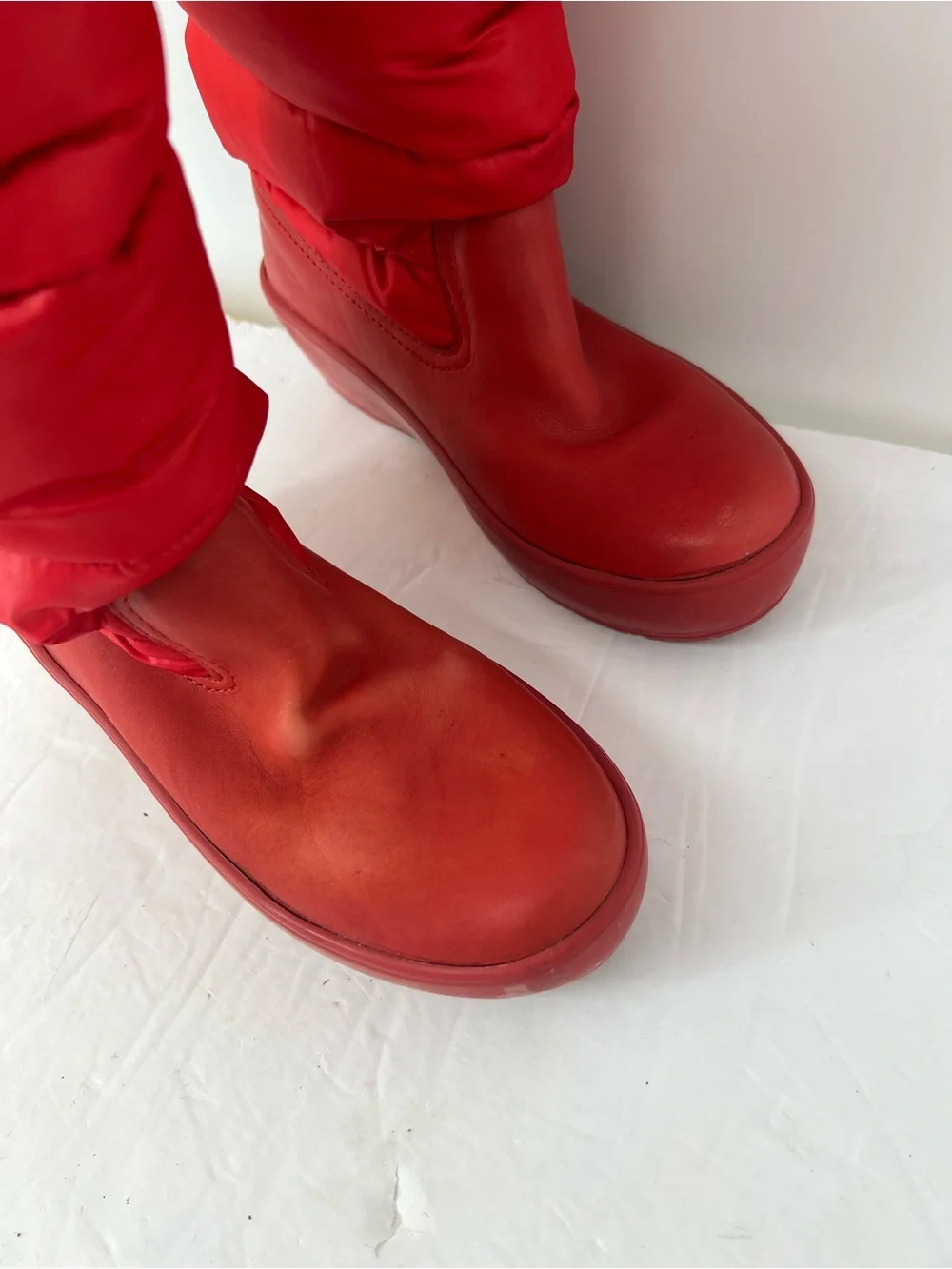 Tory Burch Red Quilted Wedge Winter Boots with Gold Logo